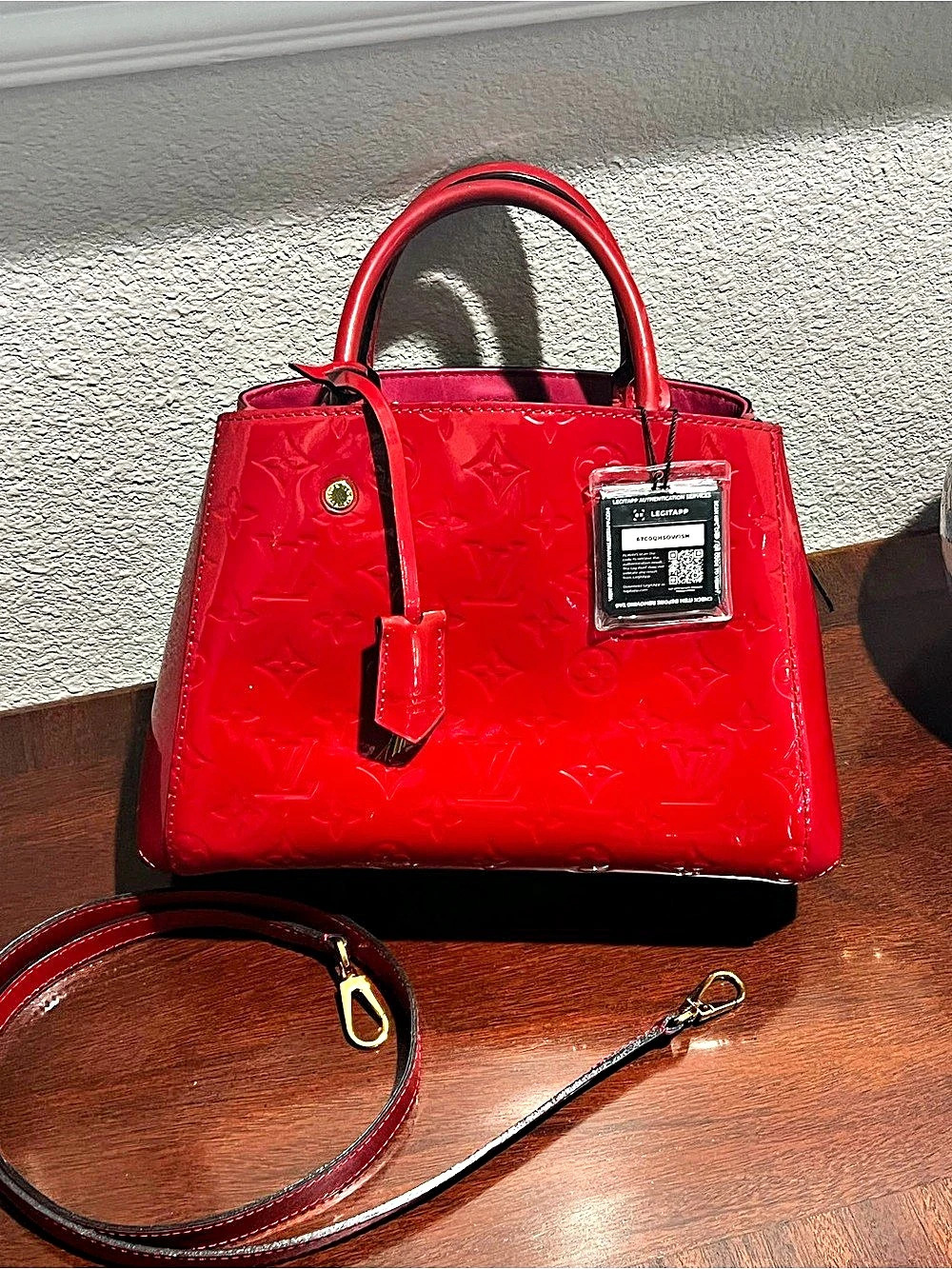 Louis Vuitton Patent Leather Montaigne BB Handbag in Red